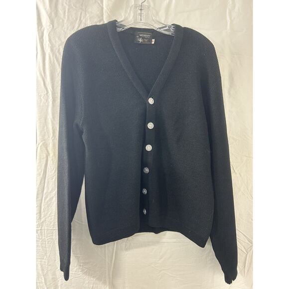Wickbury Cardigan Sweater Black Wool Button Down Long Sleeve Vintage Sz M - Picture 1 of 11
